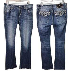 Miss Me Signature Bootcut Jeans Bling Flap Pockets Mid Rise 30 x 34